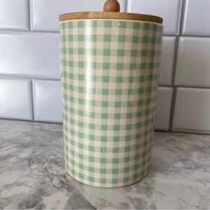Gingham Checkered Kitchen Canister with Wooden Lid